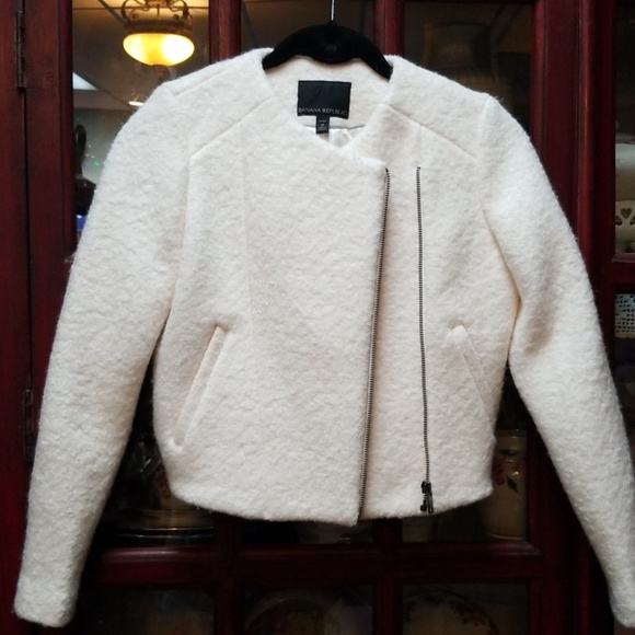 Coats | Banana Republic White Wool Zip 